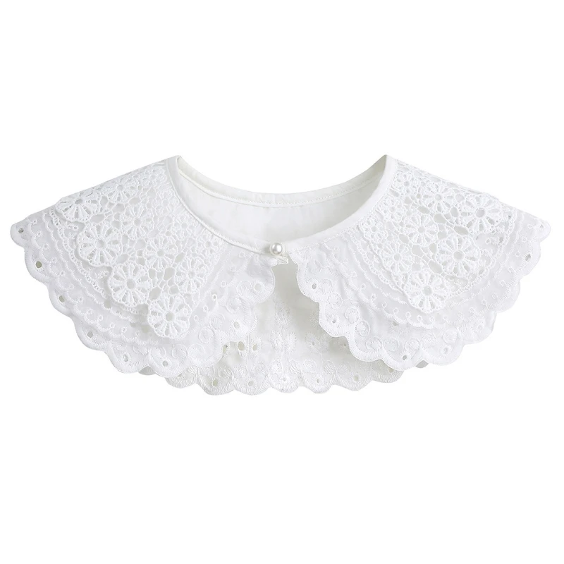 Women Girls Lace Collar Romantic Flower Embroidered Multi Layered False Collar Shirt Ornament Collar Necklace