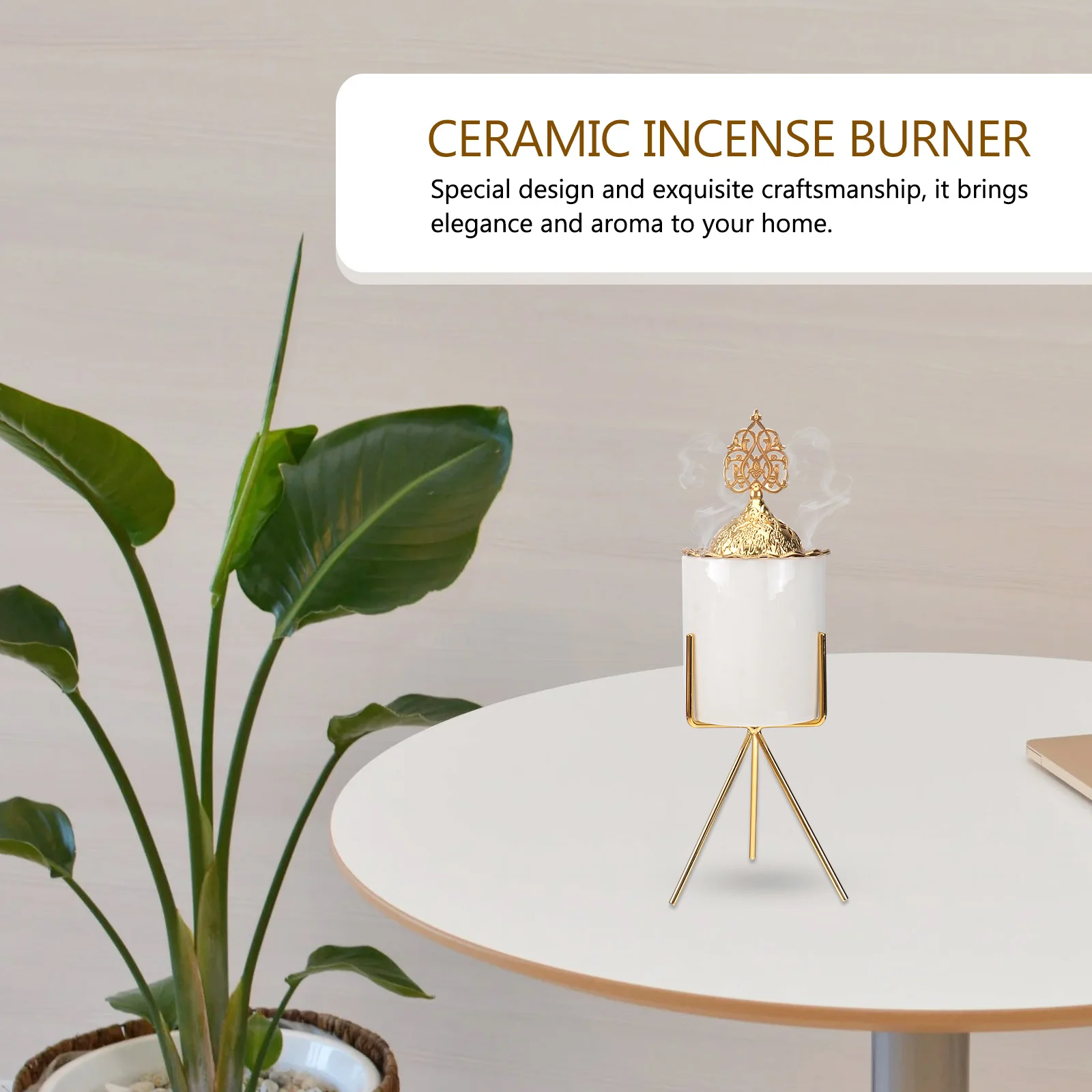 

1Pcs Gold Metal Ceramic Arabic Incense Burner Arab Style Censer Air Freshener Cone Holder for Home Arabic Incense Burner