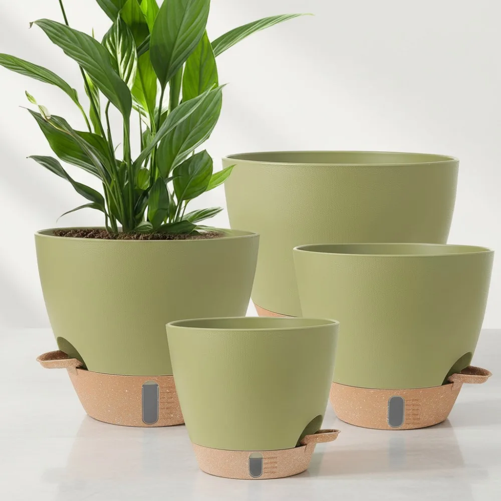 

Self Watering Plant Pots 12/10/9/8 Inch Large Plastic Flower Pots Indoor Outdoor with Drainage Holes