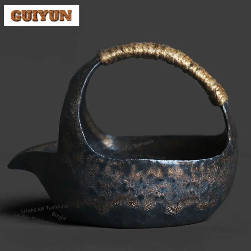 

Чайная ложка из грубой керамики в стиле фамбе с черным золотом и ручкой для подъема, аксессуар для чайной церемонии, усилитель аромата чая и специй, ростер