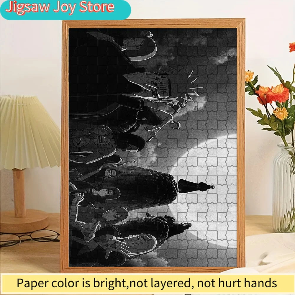 

Naruto Akatsuki Attack on Konoha Paper Puzzle, Monochrome Anime Art Featuring Iconic Antagonists in a Dramatic Moonlit Scene, Pr