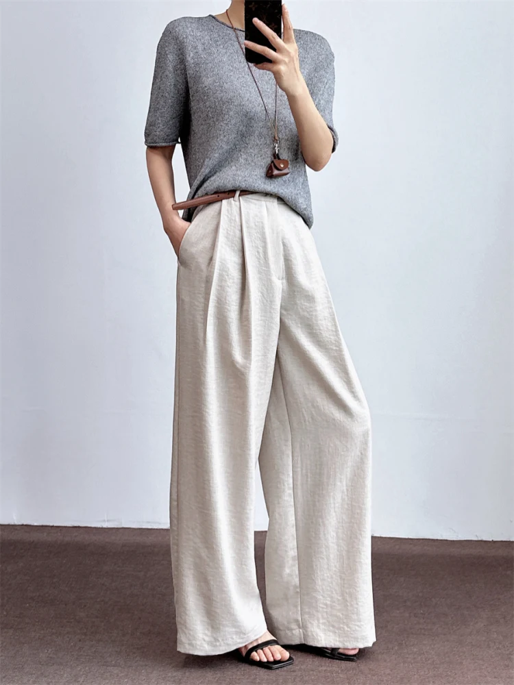 

High Waist Wide Leg Pants Women's Loose Fit Linen Trousers Spring Summer Autumn Casual Pants Ele Mijiaxue Color