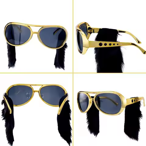 Disguise Glasses 70s Disco Party Elvis Prom Funny Glasses Cosplay Rock Carnival Accessories Funny Beard Glasses Gold Sunglasses