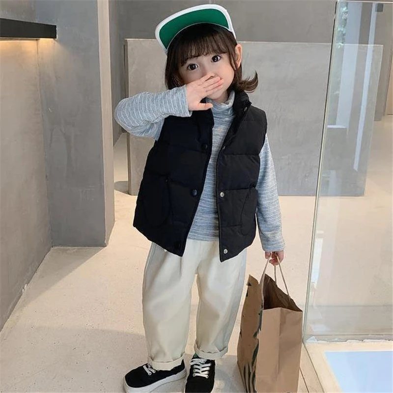 Korean Style Children's Thicken Warm Vest Simple Solid Color Boys and Girls Universal Vest Kids Fashion Stand Up Collar Vest