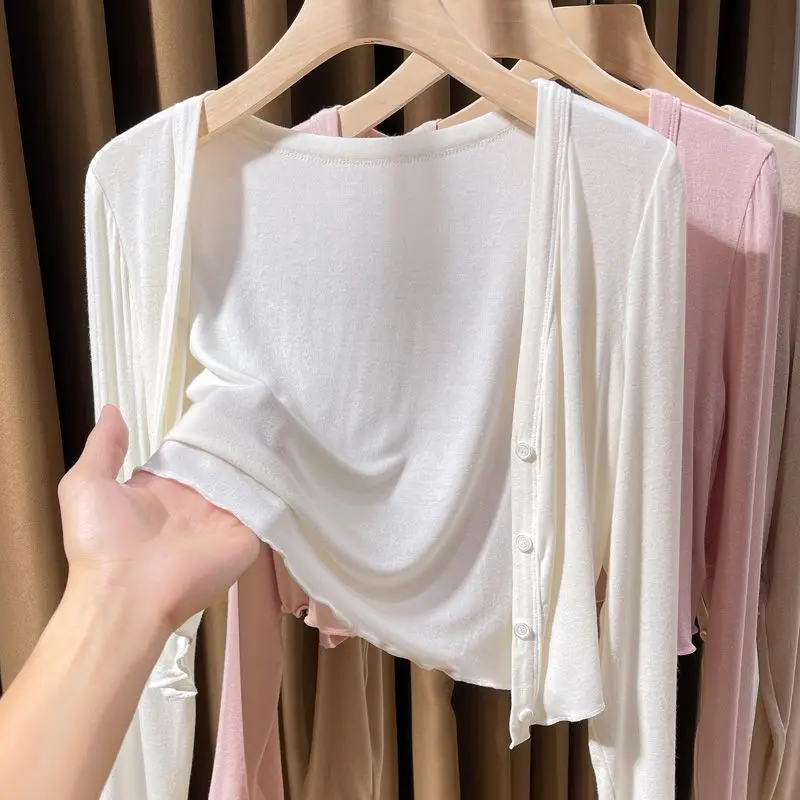 

Женская летняя тонкая верхняя одежда больших размеров из модала с защитой от солнца, легкая накидка-топ для полных женщин