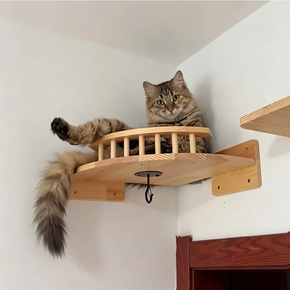 Cat Wall Mount Lookout Perch with 2 Platforms Floating Cat Climbing Shelves Cat Window View Perch for Small Medium Large Cats