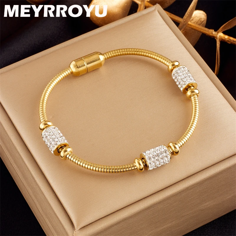 MEYRROYU 316 Stainless Steel White Zircon Pendant Bracelet For Women Temperament New Arrival Jewelry Gifts Bijoux Accessories