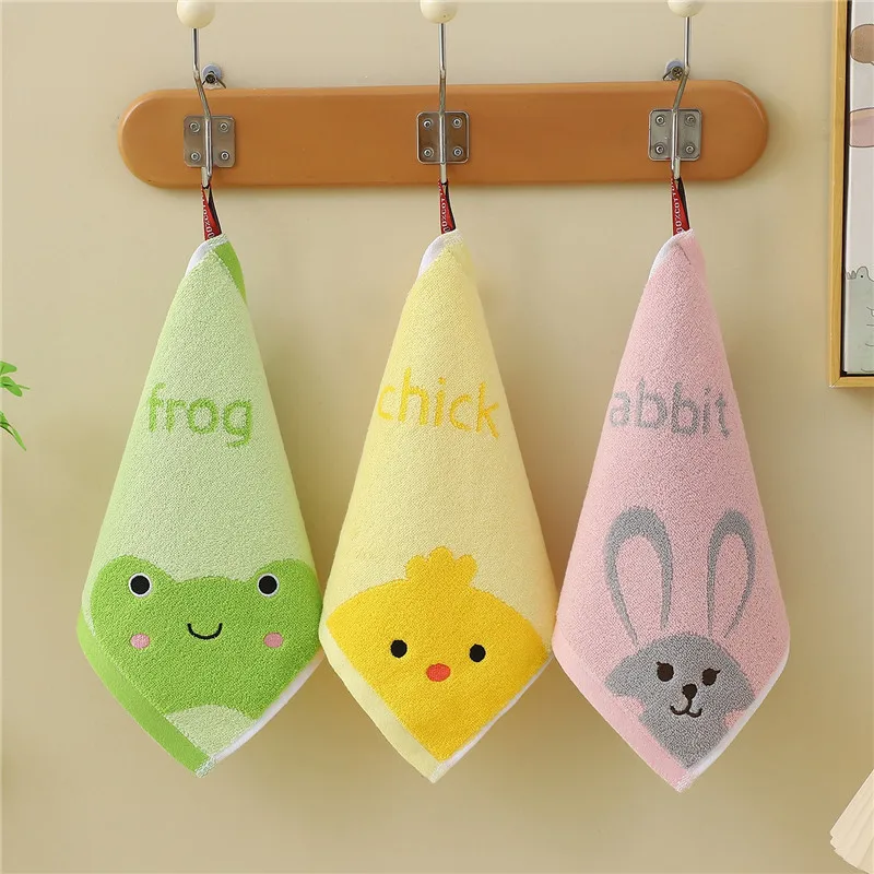 1Pc 25x25cm Cartoon Handkerchief Cotton Jacquard Frog Chick Rabbit Embroidery Children Baby Face Washing Towel