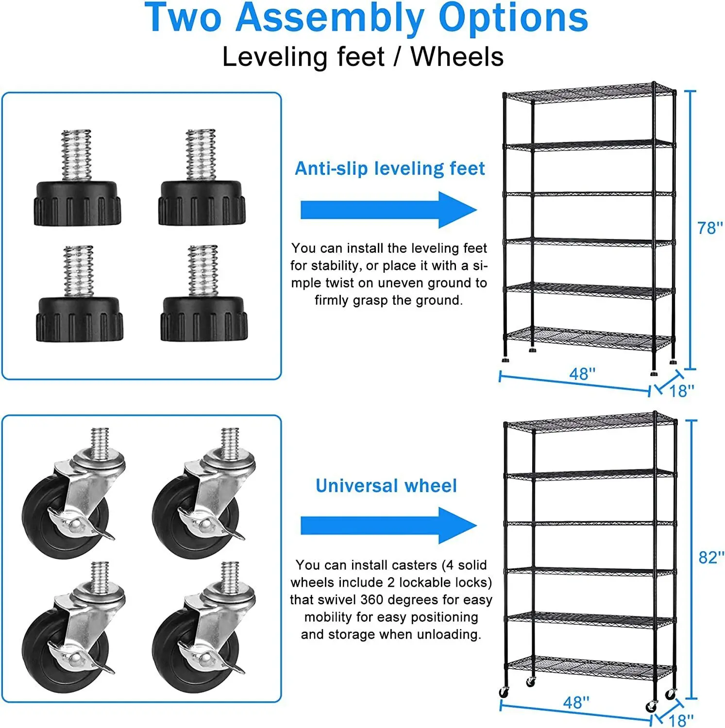 US 6 Tier Wire Shelving Unit, Adjustable Heavy Duty Metal Shelf, Black Storage Rack