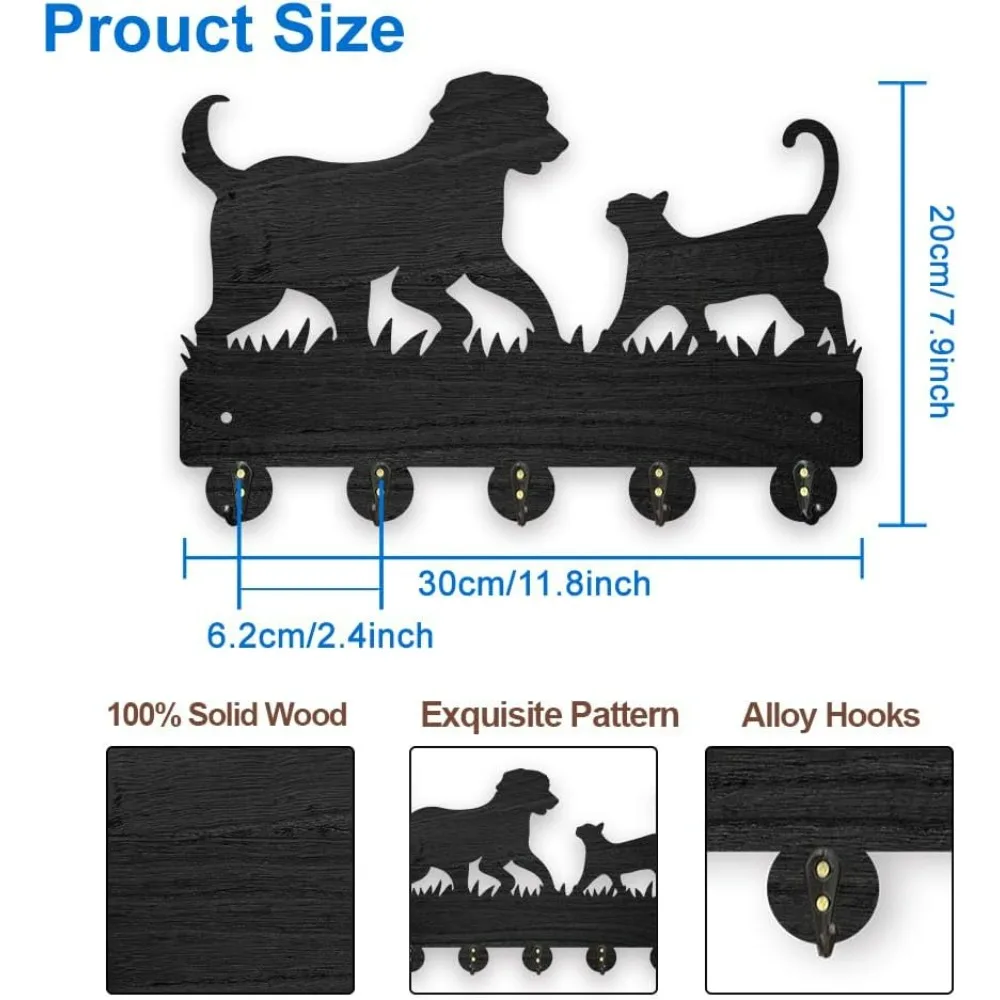 Pet Cat Dog Coat Hooks Wall Mount Grass Pets Animal Wooden Key Holder for Wall 11.8×7.9inch Decorative Wall Hooks for Hanging