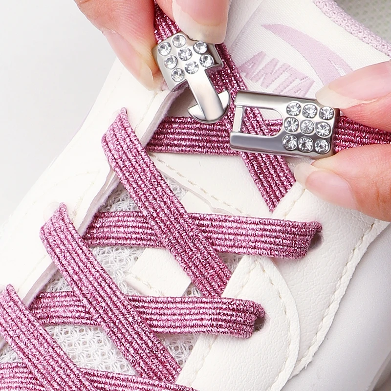 

2Set Diamond Lock Shoelaces Without ties Colorful Elastic Laces Sneakers No Tie Shoe laces Glitter Flat Shoelace Shoe Accessorie