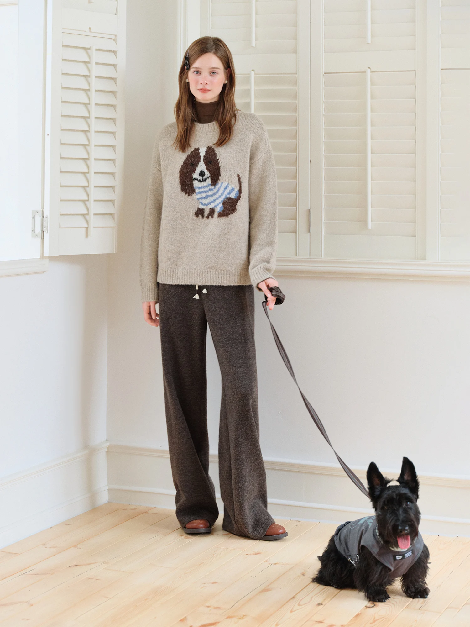 Wool Cartoon Puppy Knitted Sweater for Women - Winter 2025