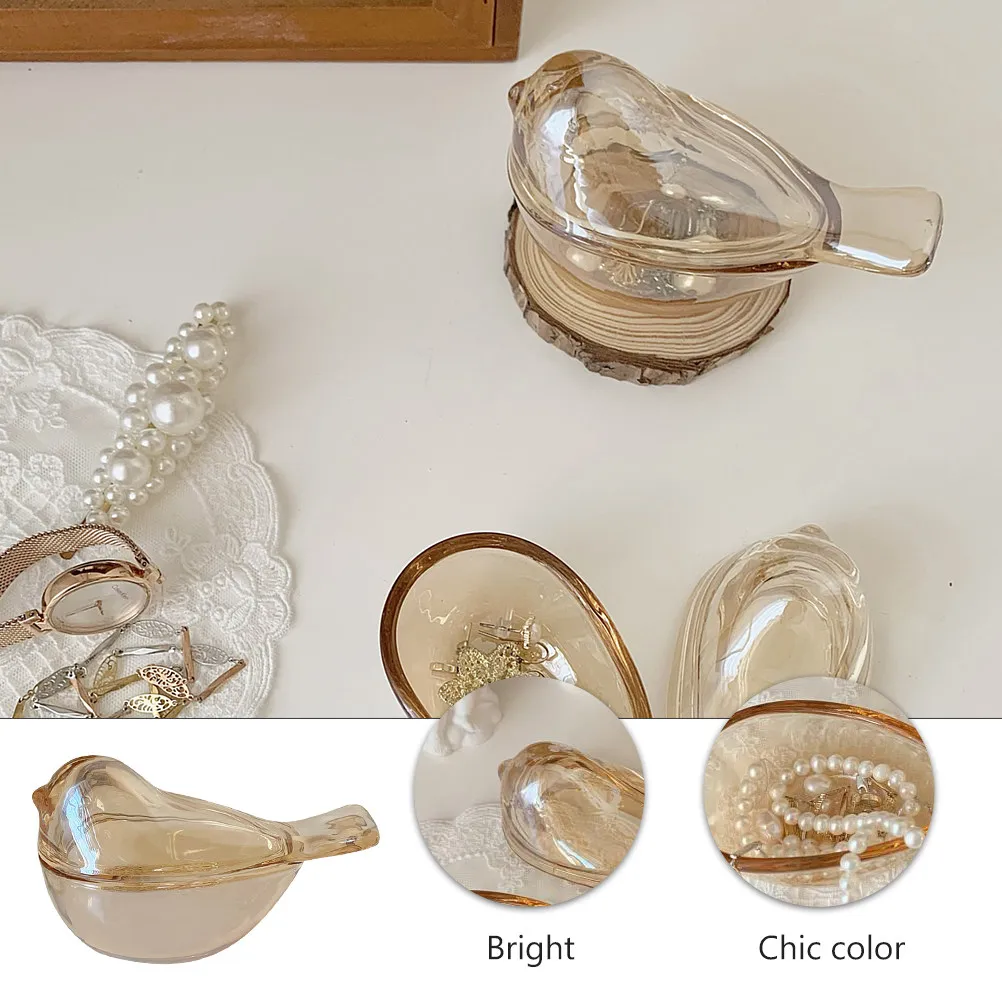 

1Pcs Jewelry Storage Box Glass Bird Design Elegant Home Decoration for Rings Necklaces Earrings Organizer Multi-Purpose Delicate