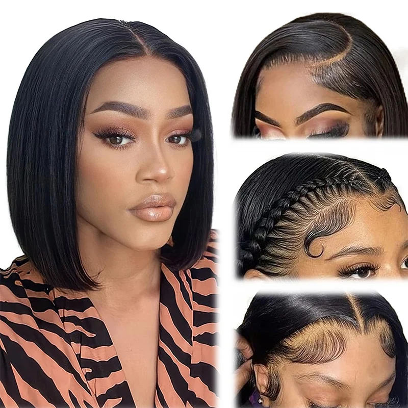 13x4 الدانتيل الباروكة الأمامية 150% الكثافة 100% الشعر البشري 10-16 بوصة أسود بوب شعر مستعار قبل قطعها شعري طبيعي شعر مستعار المرأة قصيرة مستقيم