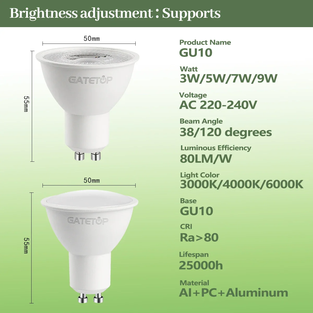 5pcs GU10 LED Bulbs Dimmable 220V , 50W Halogen Equivalent 220V Spotlight 120° 38° Spot Light Track Light Recessed Light