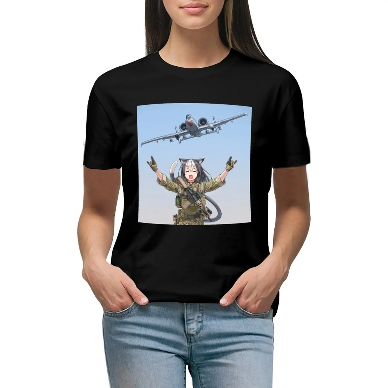 

CAT GIRL A-10 THUNDERBOLT _quot_BRRRT_quot_ T-shirt female tees T-shirts for Women