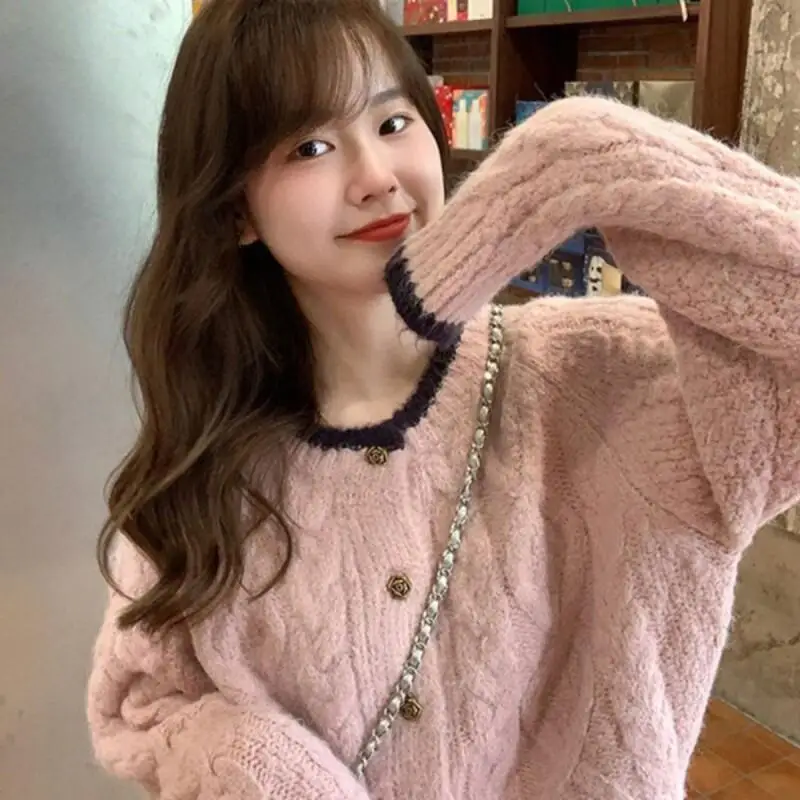 

Свежий милый милый свитер с длинными рукавами, осенний каваи, для поездок на работу, на открытом воздухе, корейская версия, повседневная ниша для отдыха, легкий, роскошный, новый