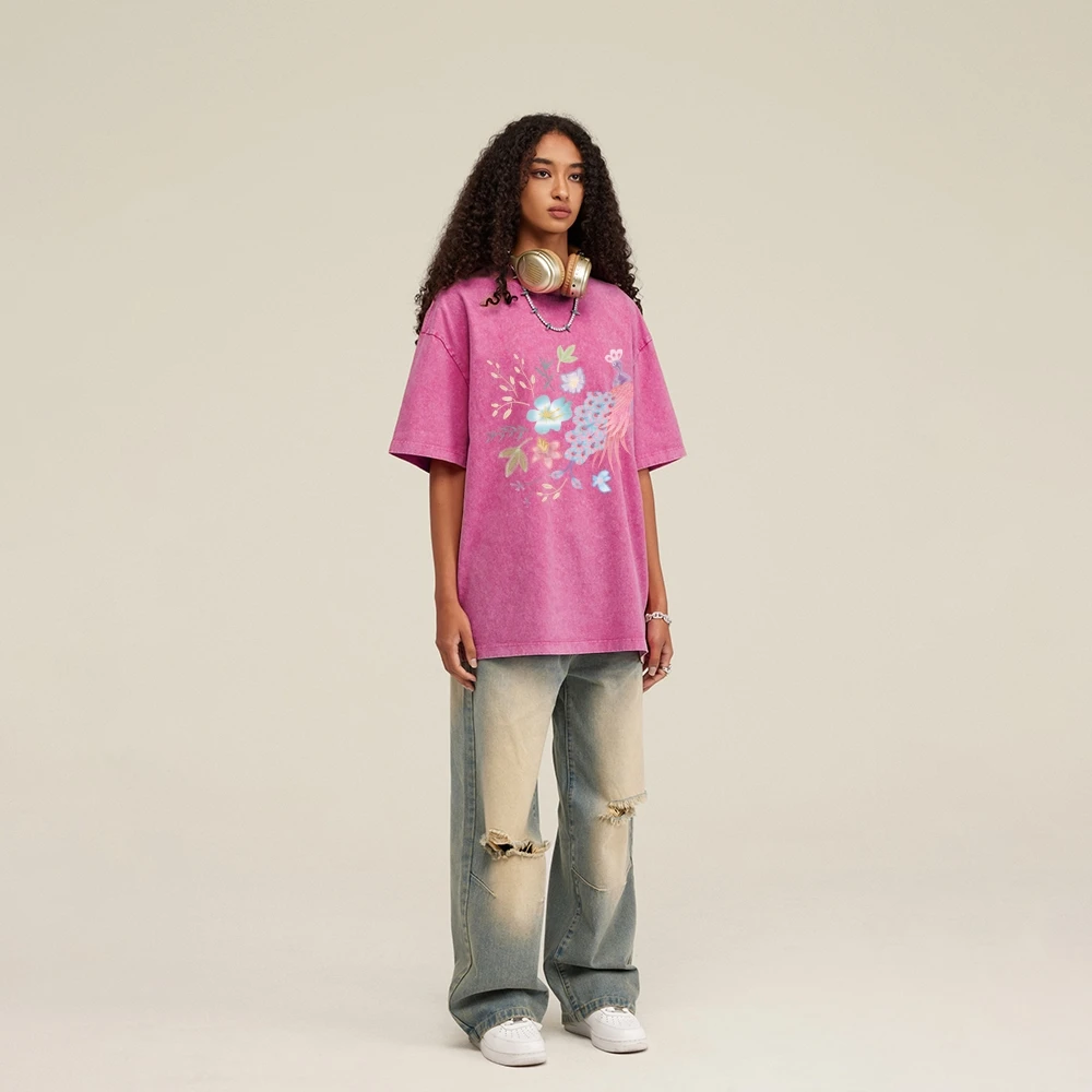 

Washed And Distressed Printed Pure Cotton Short Sleeve Breathable And Comfortable Men's And Women's Short Sleeve T-Shirt