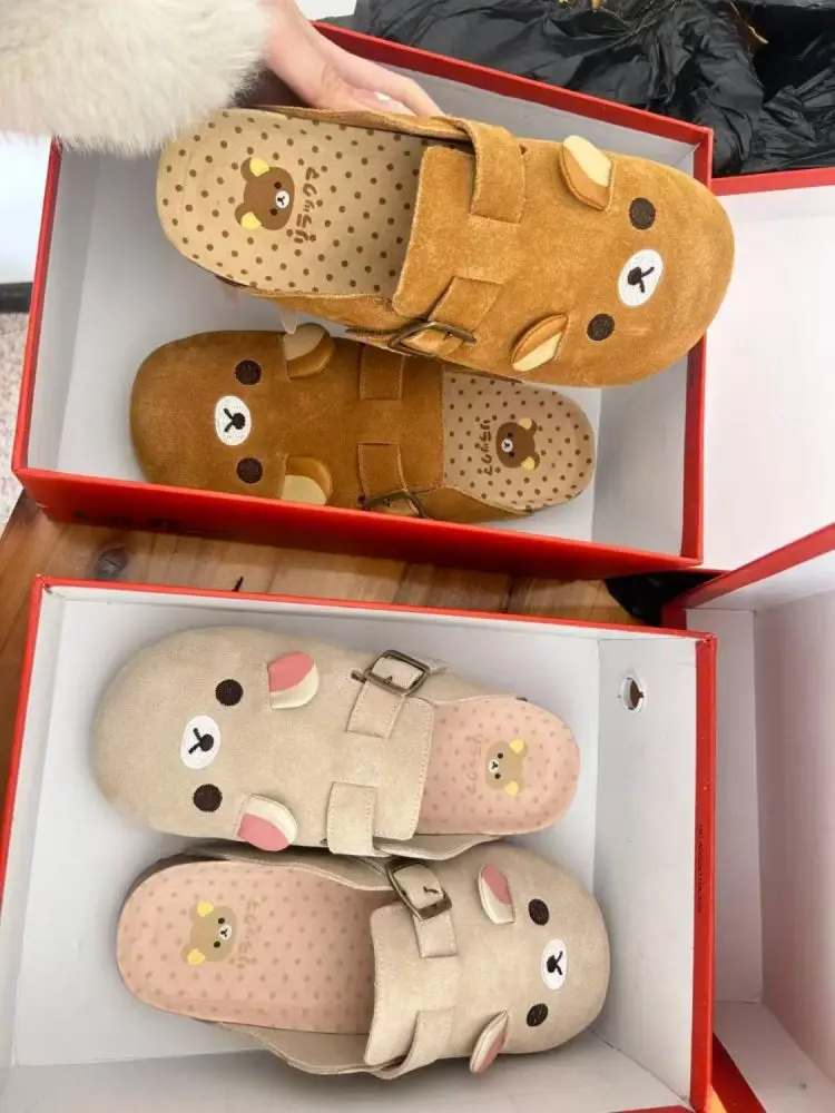 

2025 New Rilakkuma Anime Periphery Thick Bottom Retro Half Baotou Bear Sister Cartoon Shaped Women'S Shoes Anime Girl Gift