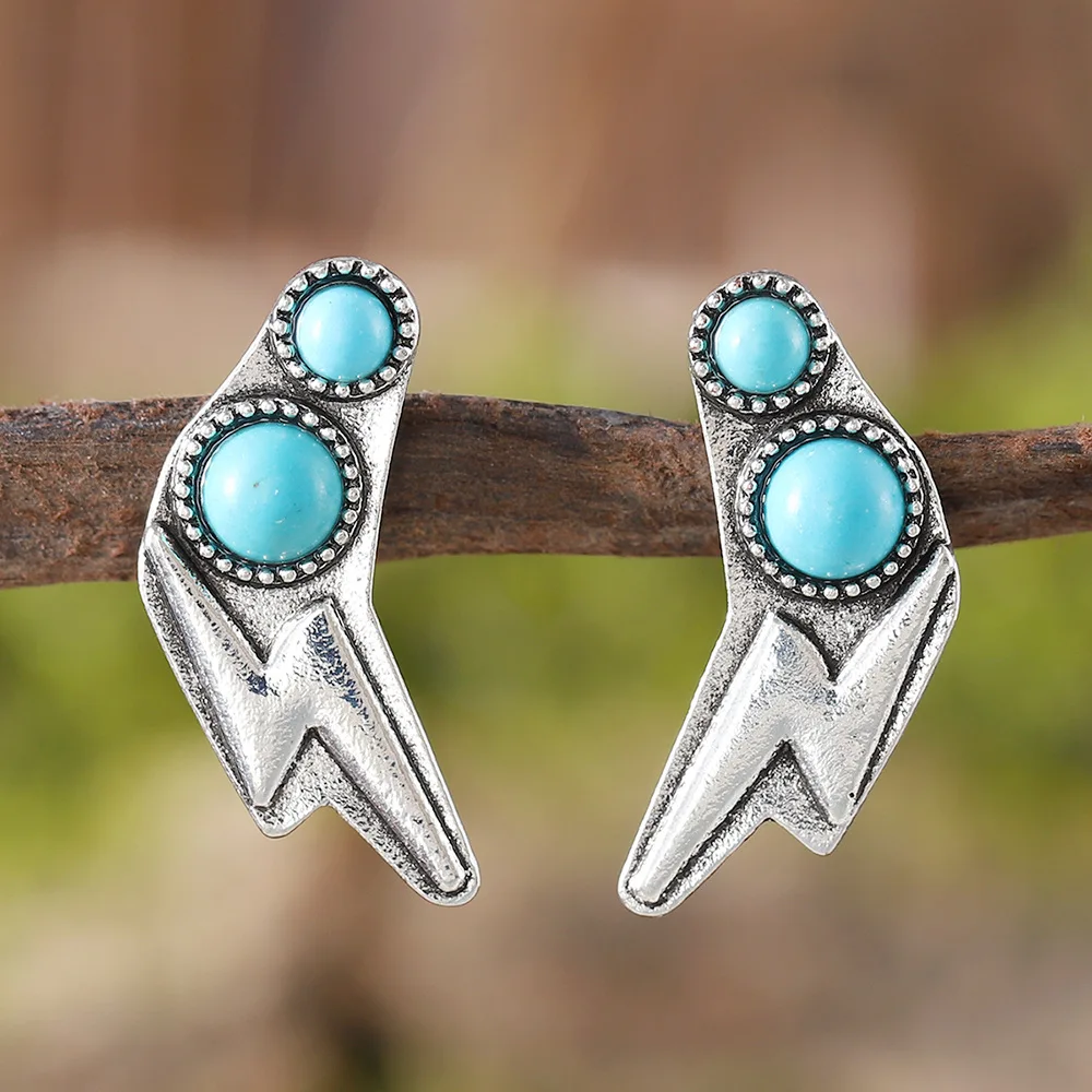 DIY accessories Cross-border hot-selling fashion niche Bohemian geometric earrings retro and old turquoise trendy ear jewelry
