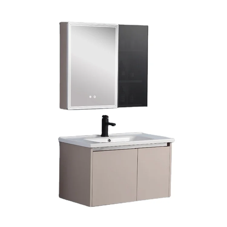 Bathroom CabinetModern White Stainless Steel Ceramic Basin Smart Mirror Vanity Set With Wall-Mounted Cabinet