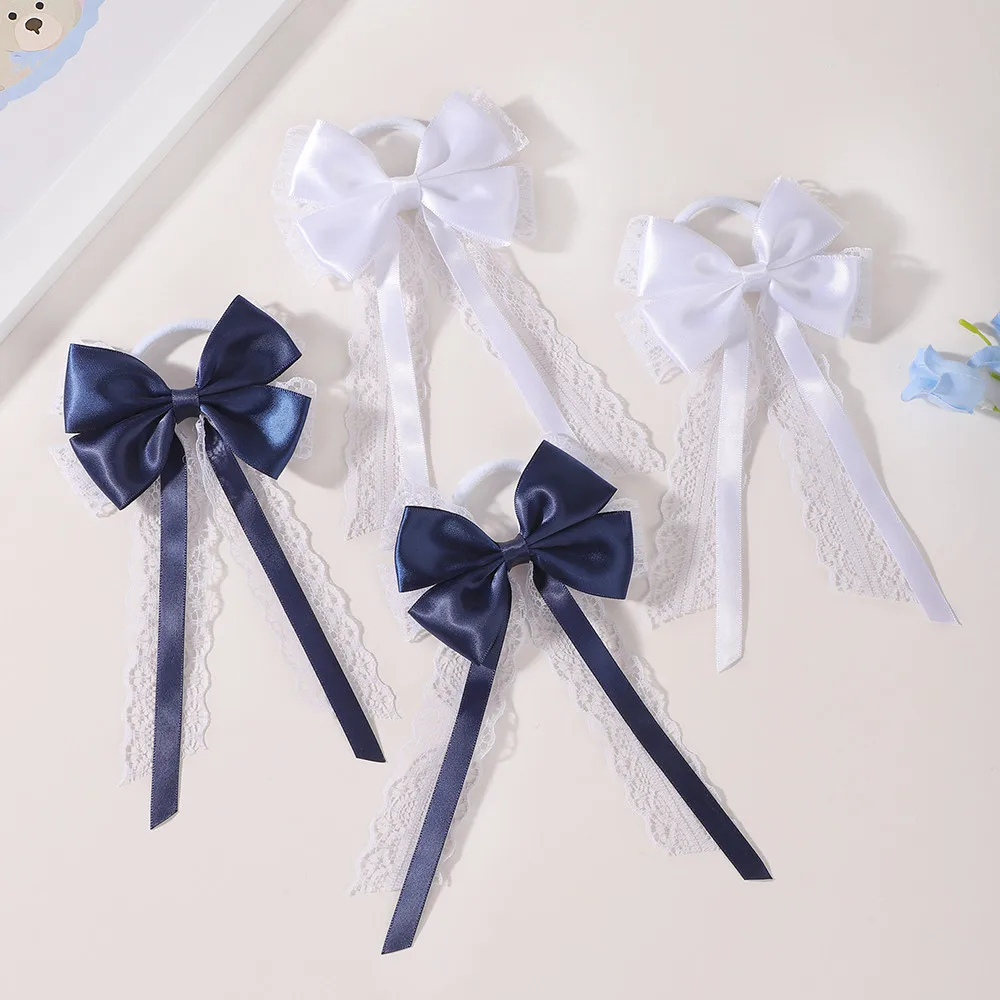 2 Lazos de Satén con Cola Larga para el Cabello, Par a Juego, Bandas para Cola de Caballo, Accesorios Escolares para Niñas Estilo JK Lolita