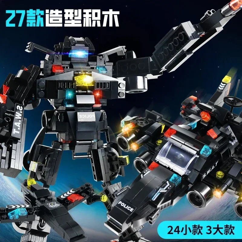 8in1 SWAT مركز شرطة قيادة شاحنة نموذج بناء كتل طائرة هليكوبتر المدينة مجموعة الطوب التعليمية للأطفال