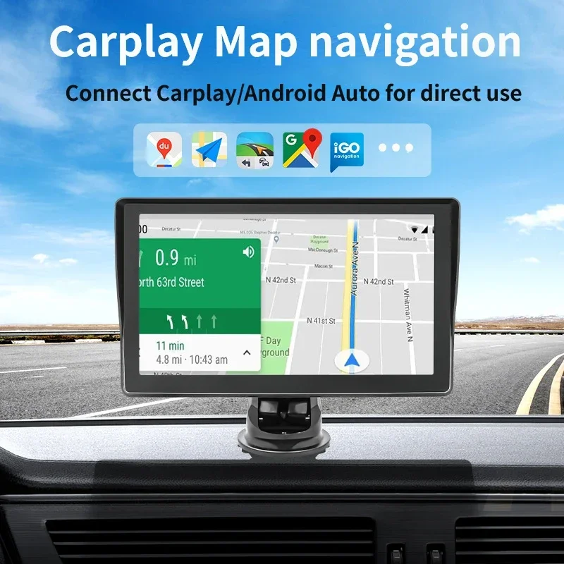 Caméra de voiture portable Android Carplay sans fil, écran d'affichage, lecteur vidéo, enregistreur, caméra de barrage portable, limitation, 7 pouces