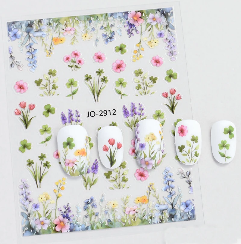 Calcomanías 3d para decoración de uñas, pegatinas de mariposas con flores moradas, azules y rosas, decoración para puntas de uñas, belleza