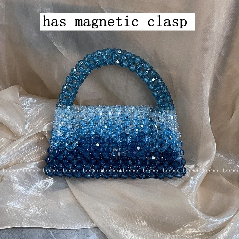 

Gradient Blue Beaded Own Design Tote Bags for Women Customized Color Fashion Handbags for 2022 Chain Handle Clutch Evening Bag