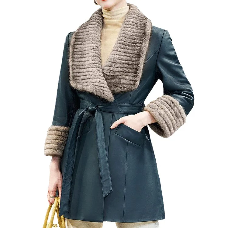 AYUNSUE luxe véritable peau de mouton en cuir véritable veste femmes vison col de fourrure vêtements d'hiver chaud vers le bas manteau femmes manteaux 2025