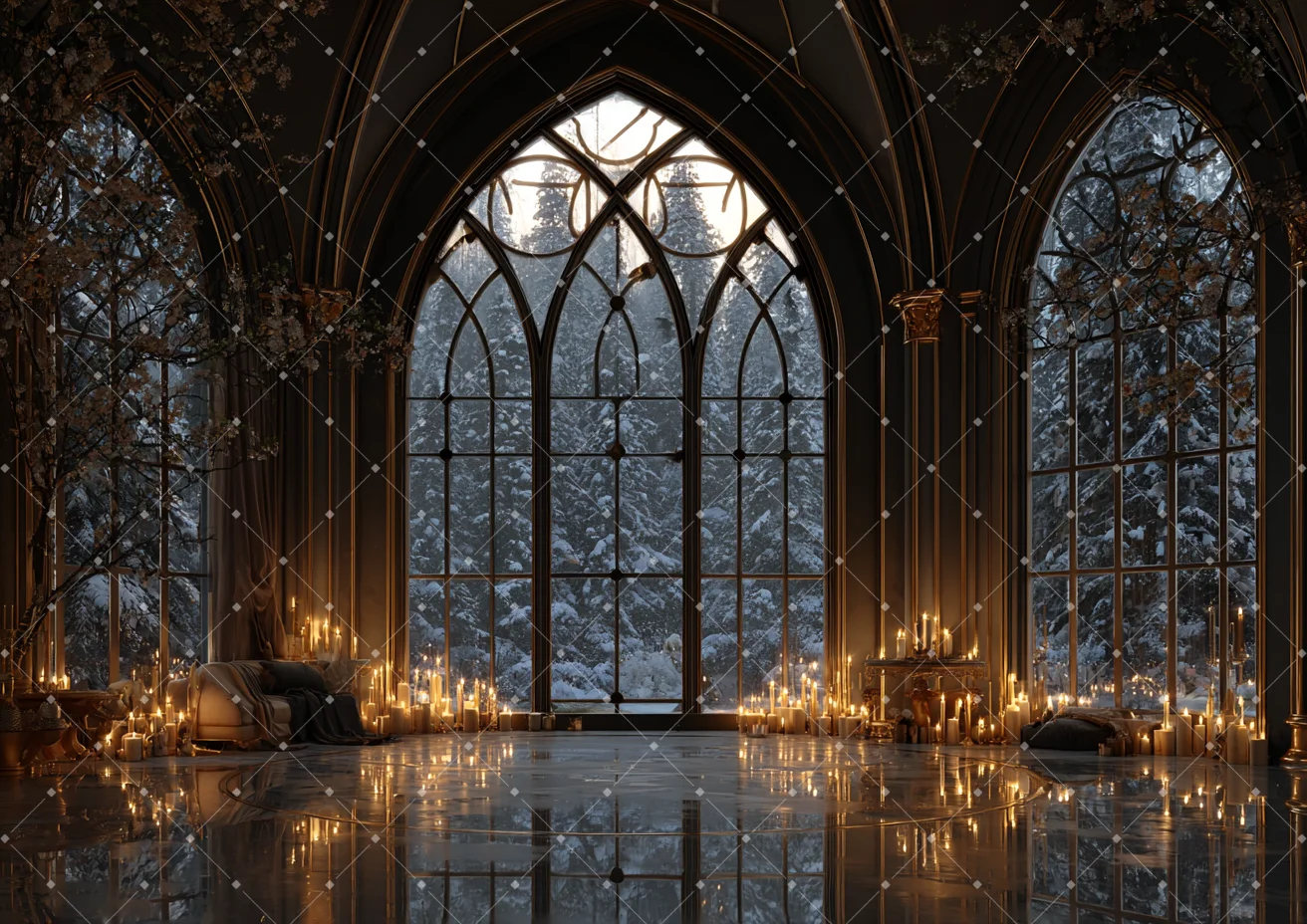 Retro Gothic Room Photography Backdrop Medieval Castle Palace Church Christmas tree Xmas Kids Adults Portrait Photo Background
