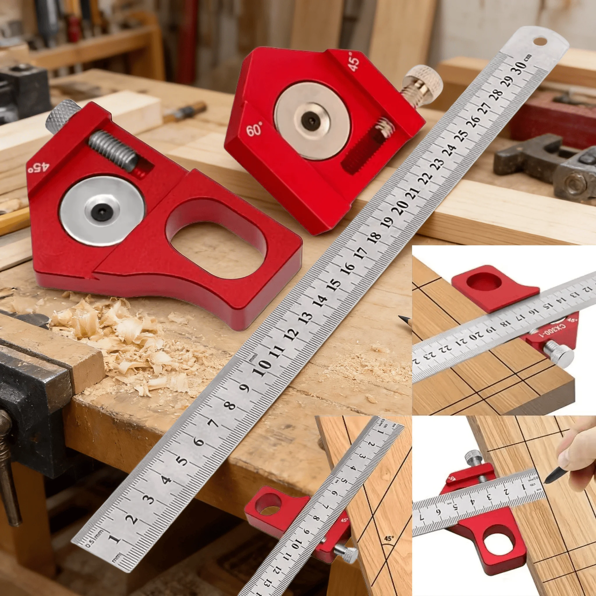 Bloque de Posicionamiento, Bloque de 45/90 Grados, Regla de Acero de Aleación de Aluminio, Regla de Acero Fija con Límite, Regla de Acero de 3 mm de Espesor