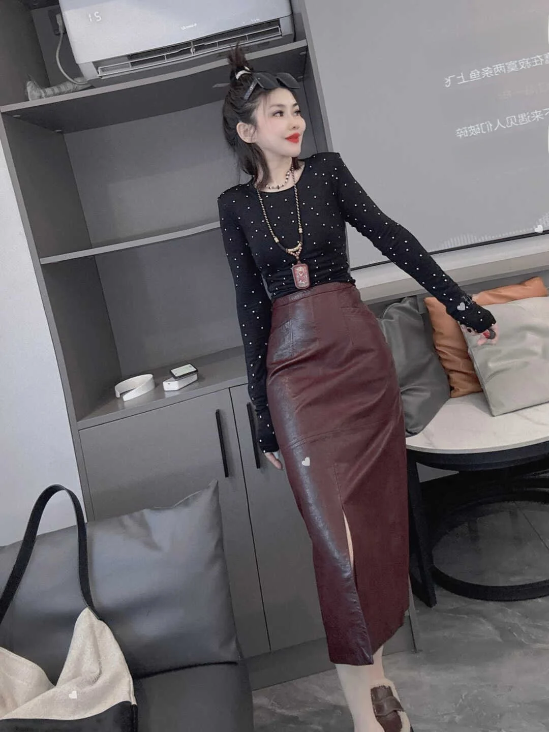

Daitong Genuine Leather Split Retro Skirt Women's Sheepskin Plant Tanned High Waist One Step Skirt Versatile mid Length ...