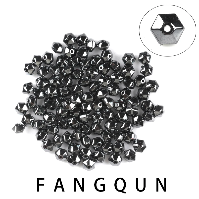 AAA Nature Stone Black Hematite Beads 6mm 100Pcs Hexagon Shape Loose Beads For DIY Jewelry Necklace Bracelet Making Accessories