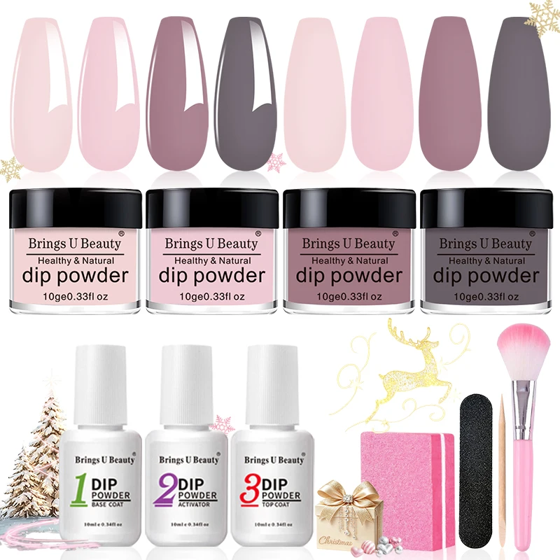 Dip Nails Powder Kit Acrylic Dipping Powder Liquid Set with Base Top Coat Activator for French Nail Art Manicure Salon DIY Gift