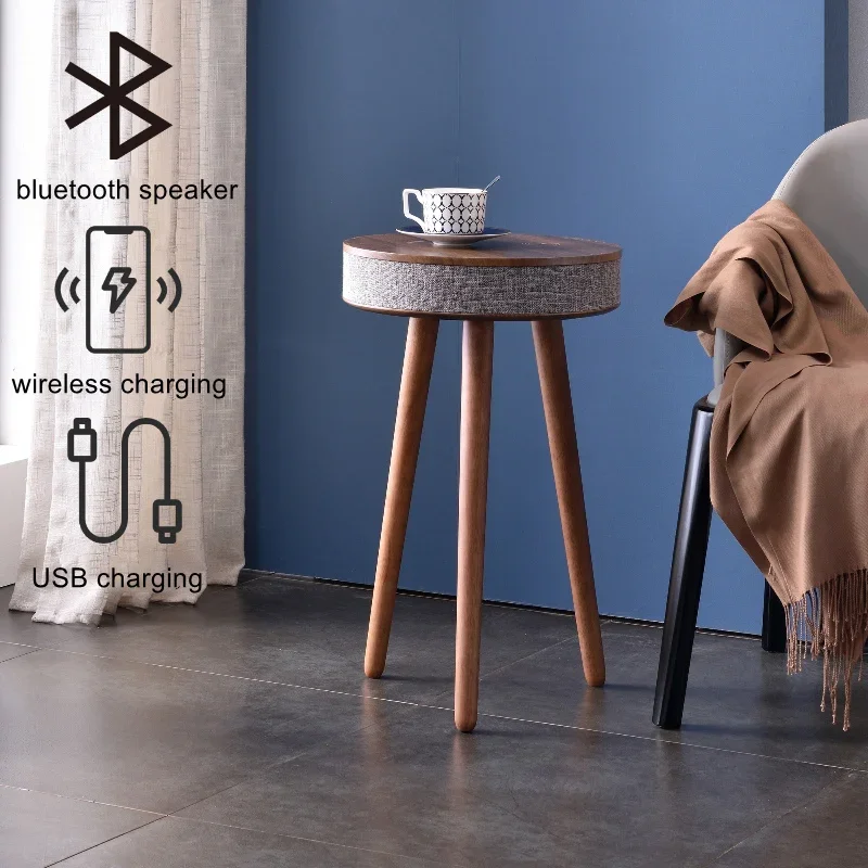 Creative Smart Coffee Table with HIFI Bluetooth Speaker Wireless Charging Nordic Style Living Room Side Table with Stereo Audio