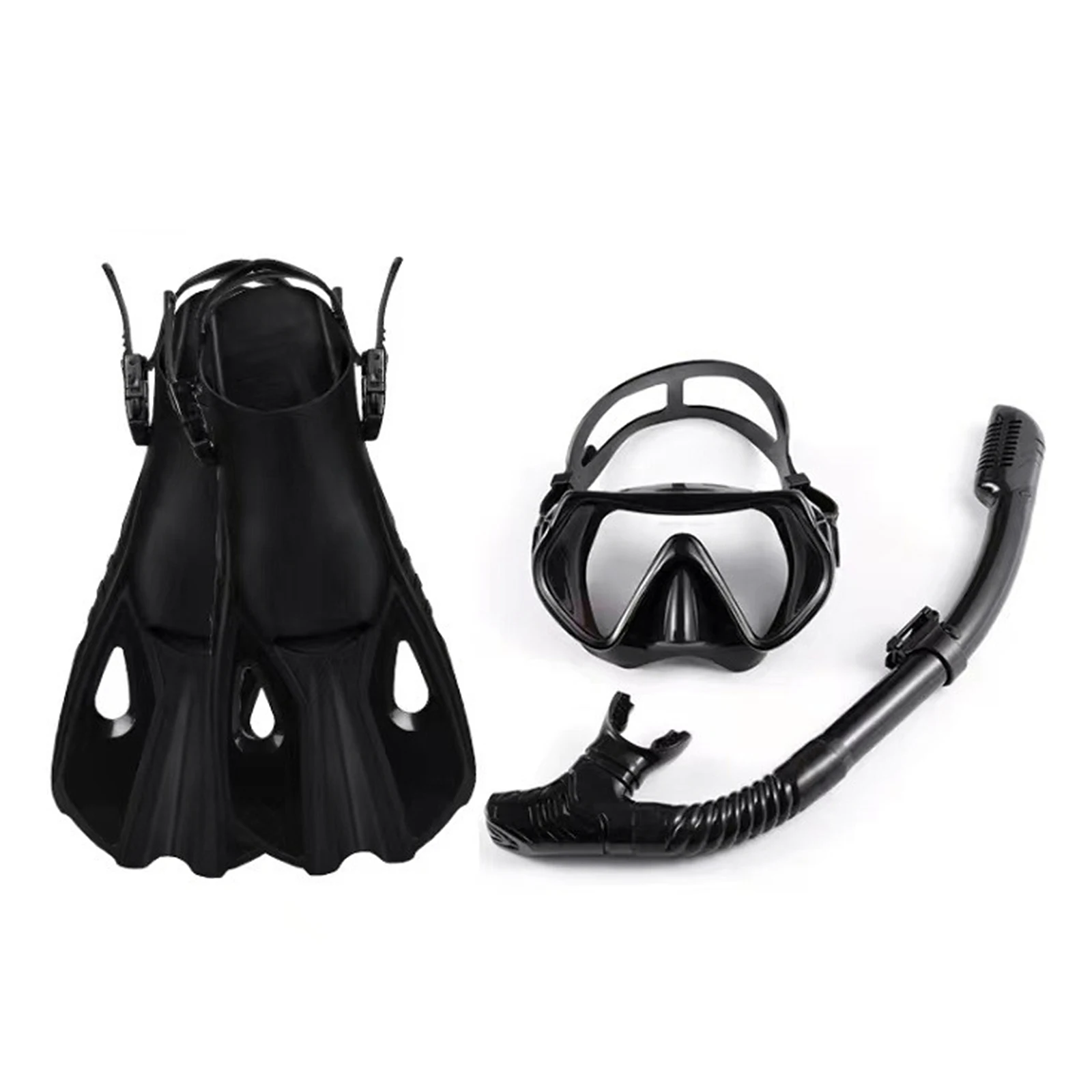 Diving Goggles Three-Window High Clear Diving Mask with Full Dry Snorkel and Adjustable Fins for Men Women Diving Equipment