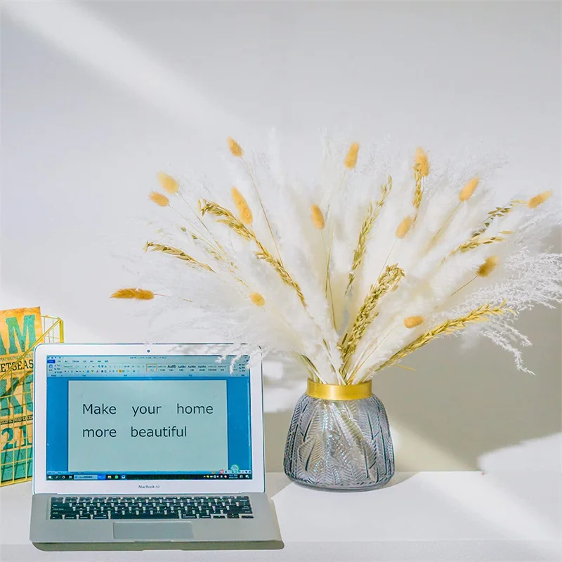 75pcs/Set Natural Pampas Grass Rabbit Tail Oats Dried Flowers Bouquet Arrangement  For Wedding Decoration Easter Home Decor