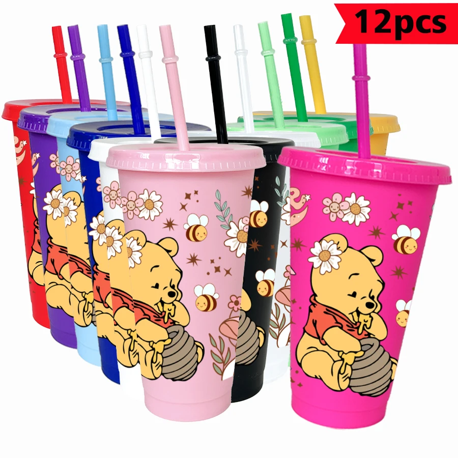 

12 pcs/pack Disney, Winnie the Pooh, Bee 26oz colorful plastic tumbler birthday party drinking utensils juice coffee cup