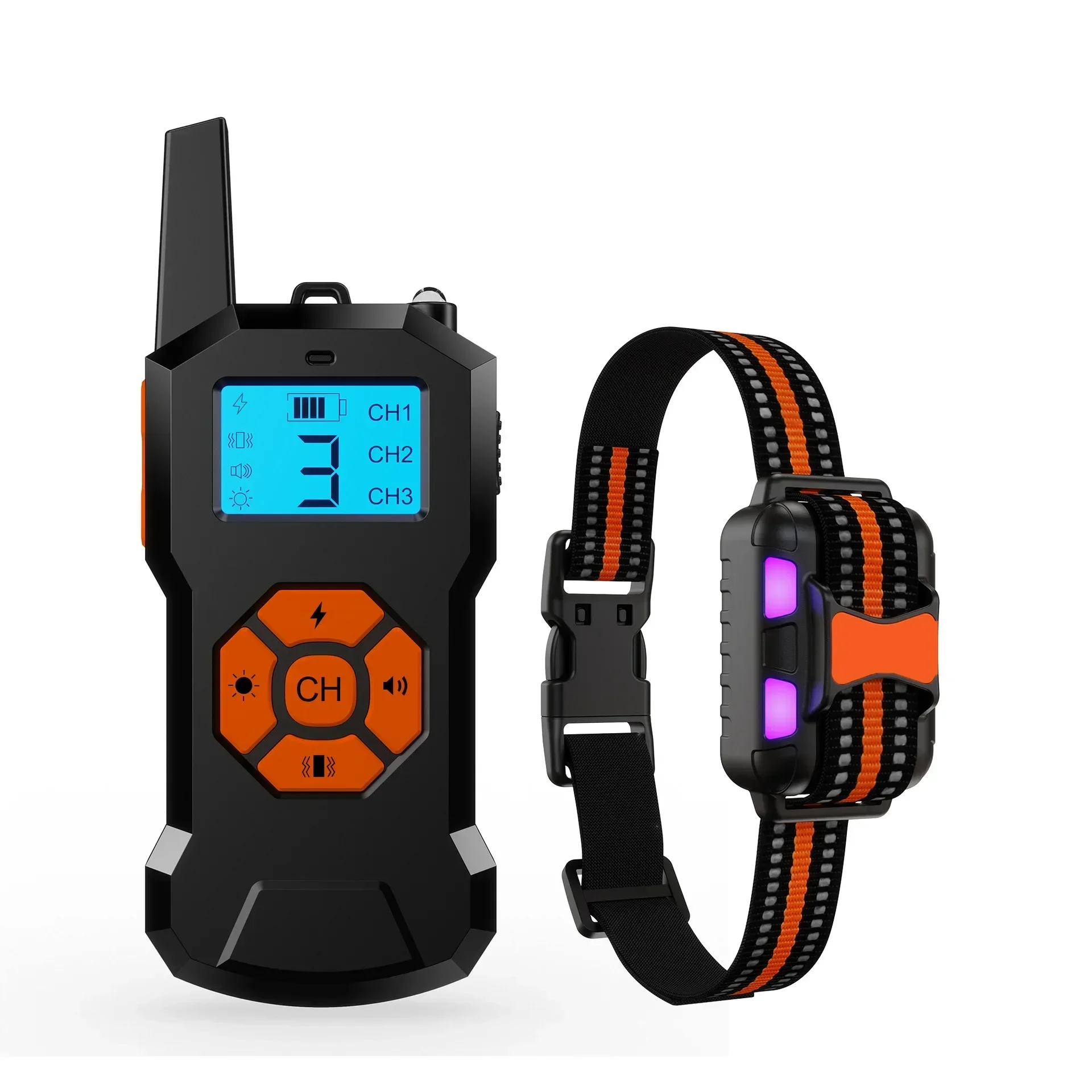 MUMU-PawLink 500 Yards Electric Dog Training Collar Shock Vibration Sound 3 Modes LED Transmitter Receiver Pet Remote Control