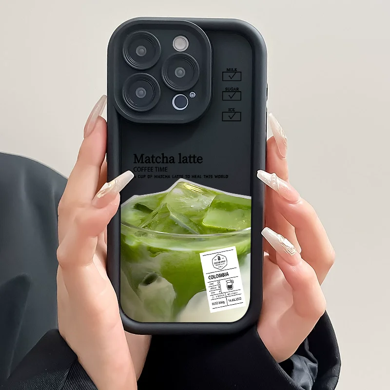 مضحك القهوة المثلجة قضية الهاتف آيفون 16 15 114 13 12 11 برو ماكس Mini XR SE2 7 8 14 15Plus لطيف الكرتون ماتشا الحليب غطاء ناعم