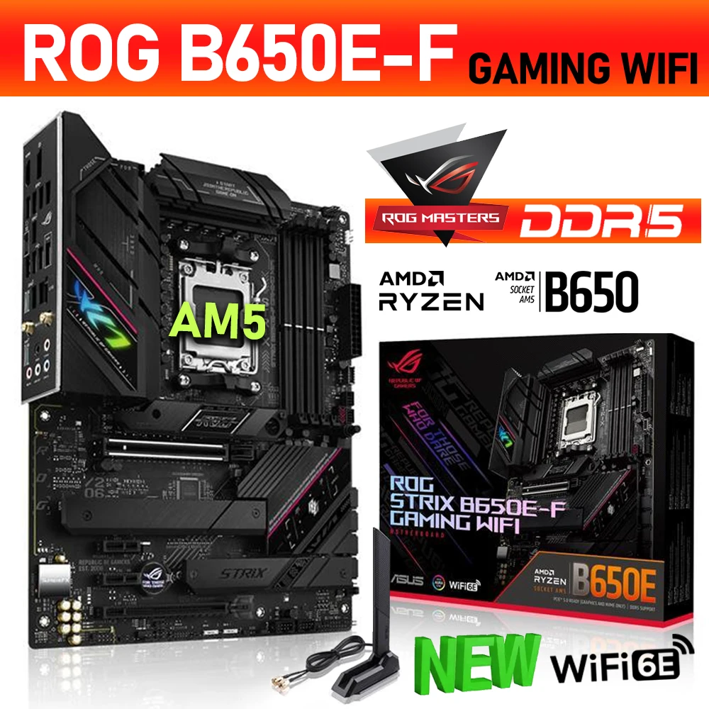 

Socket AM5 Motherboard DDR5 ASUS ROG STRIX B650E-F GAMING WIFI 6E Mainboard PCIe 5.0 New AMD B650 Desktop ATX MAX-128G 6400MHz