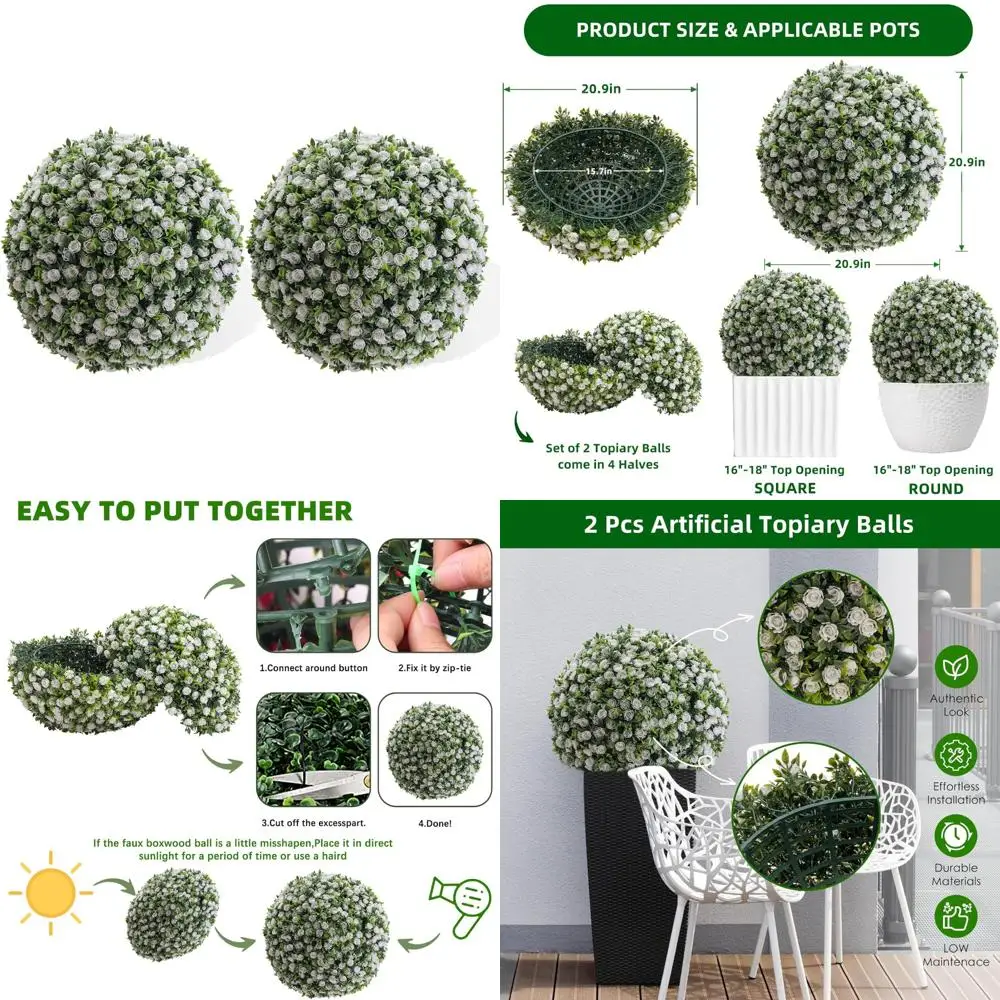 인공 꽃 토피어리 볼 2개 세트, 실내외 장식, 파티오 정원, 웨딩 장식