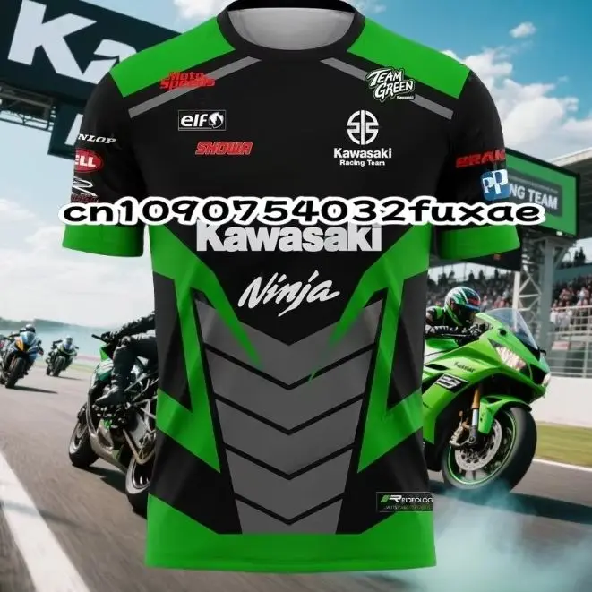 

Мужская быстросохнущая футболка Kawasaki для соревнований на мотоцикле для взрослых и детей, спортивный трикотаж с короткими рукавами для езды по бездорожью