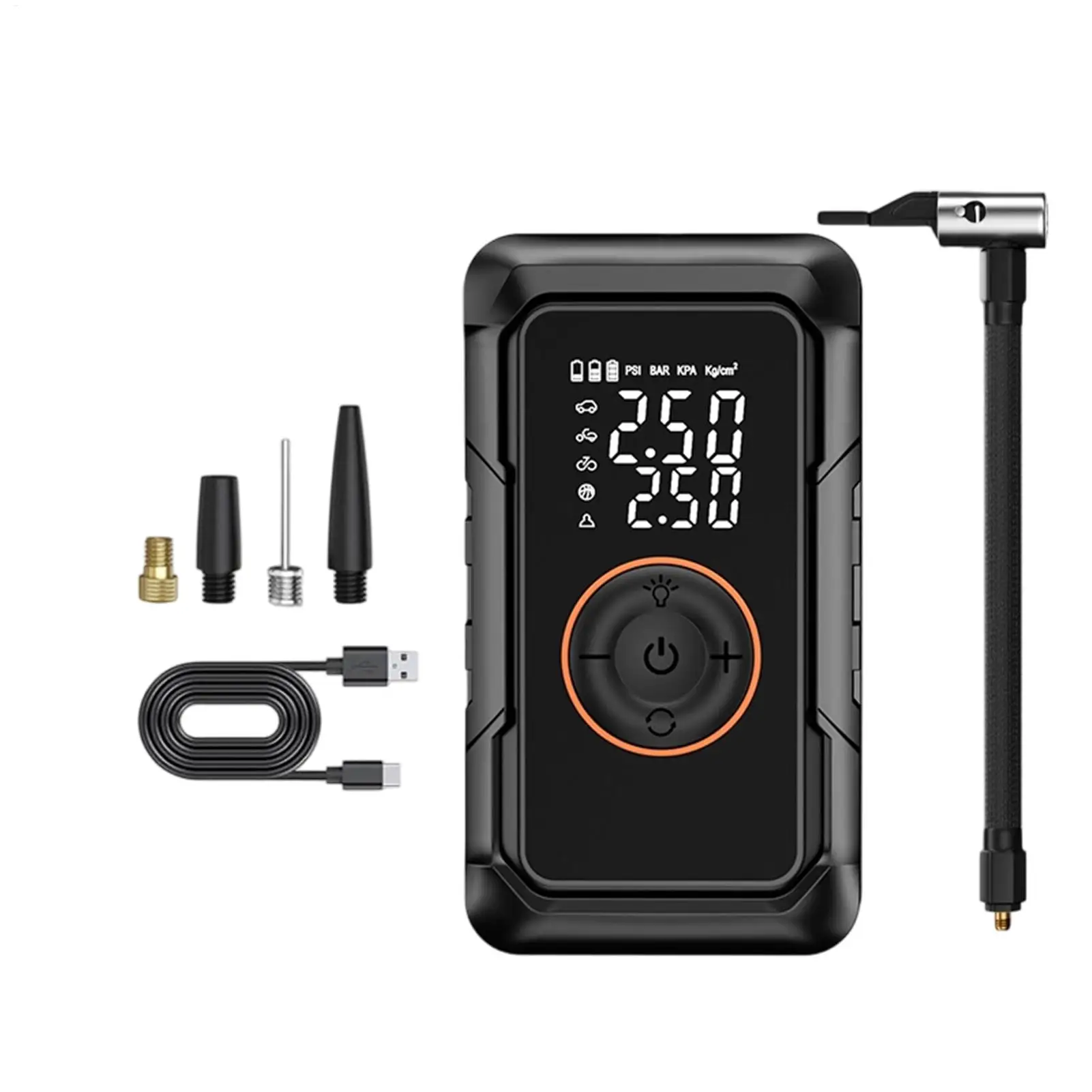 Bicycle Tire Pump Cordless Air Compressor With Digital Pressure Gauge Ball Pump Portable Inflator For Motorcycle SUV Truck RV