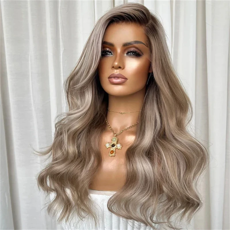 Top Swiss HD Lace 13x4 Ombre Ash Blonde Brown Synthetic Lace Front Wig Small/Large Size Cap Preplucked Hairline Heat Resistant
