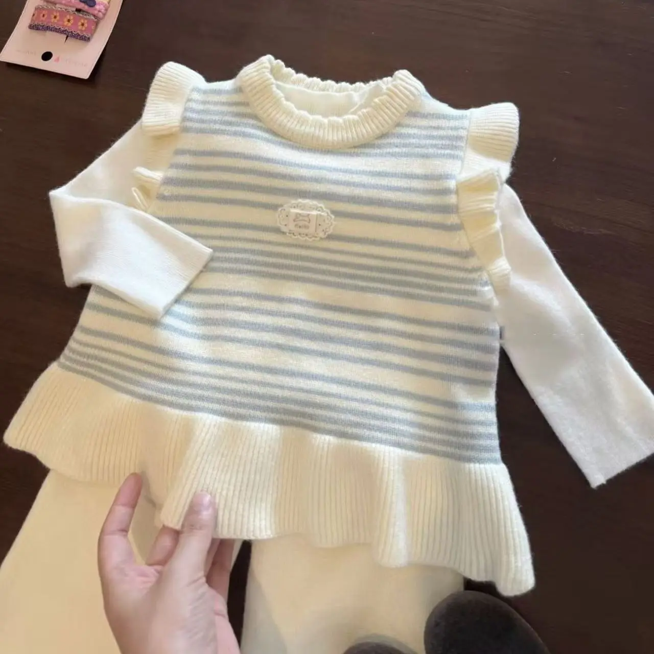 Baby Sweet Vest 2026 Girls Cute Nice Fall New Ruffled Outer Layer Layering Knit Strappy Sleeveless Vest