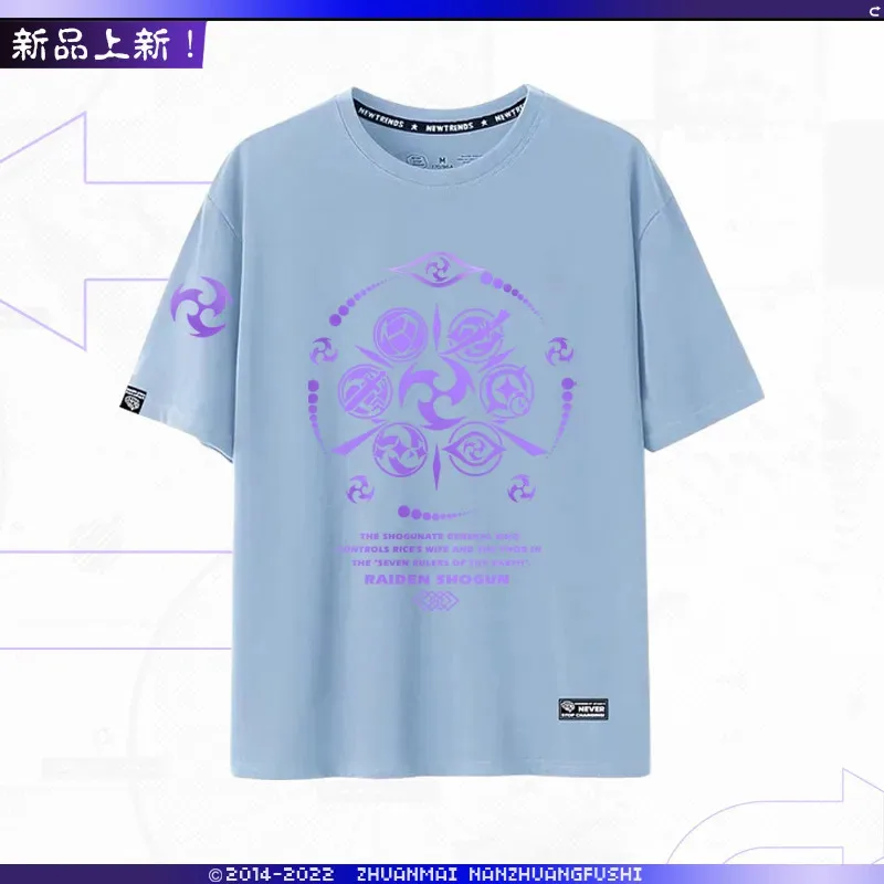 

2025 yiyiGenshin Impact Raiden Shogun Baal Game, модная свободная футболка с принтом для косплея, топ с короткими рукавами, новая одежда унисекс для подростков