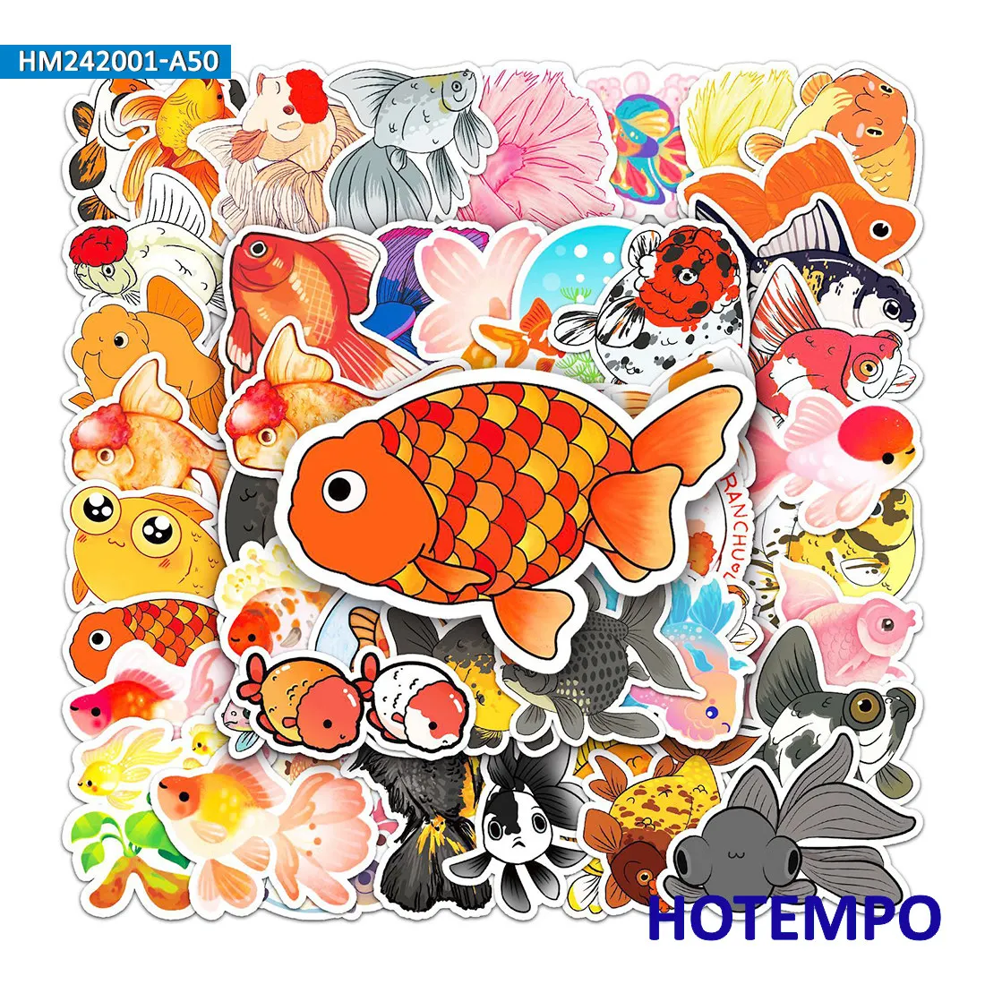 20/30/50枚、鯉の魚のステッカー、色とりどりの華やかな鯉と金魚、かわいい動物たち、電話、ラップトップ、車、バイク用、楽しいステッカーパック